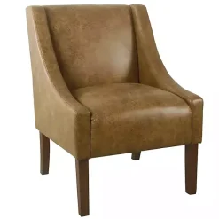 Kirklands Home Accent Chairs|Vintage Faux Leather Swoop Accent Chair Brown