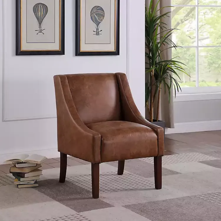 Kirklands Home Accent Chairs|Vintage Faux Leather Swoop Accent Chair Brown