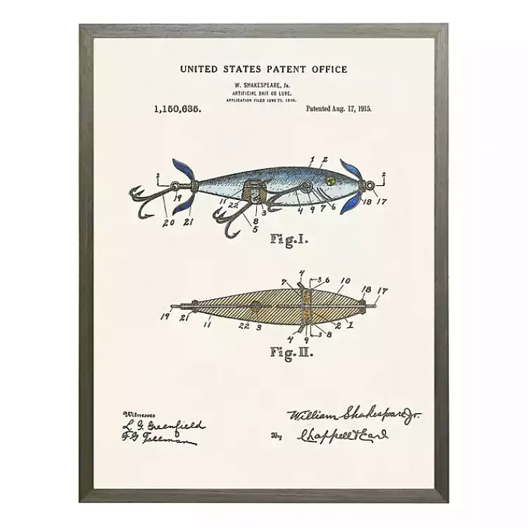 Kirklands Home Framed Art|Vintage Fishing Lure Patent Framed Art Print