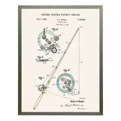 Kirklands Home Framed Art|Vintage Fishing Reel Patent Framed Art Print
