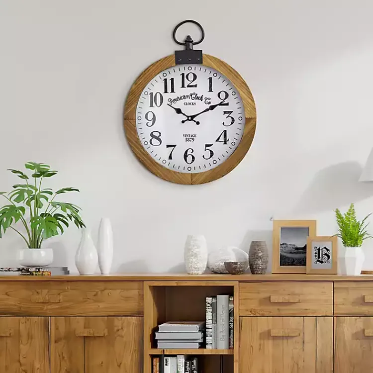 Kirklands Home Clocks|Vintage Pocket Watch Wooden Wall Clock