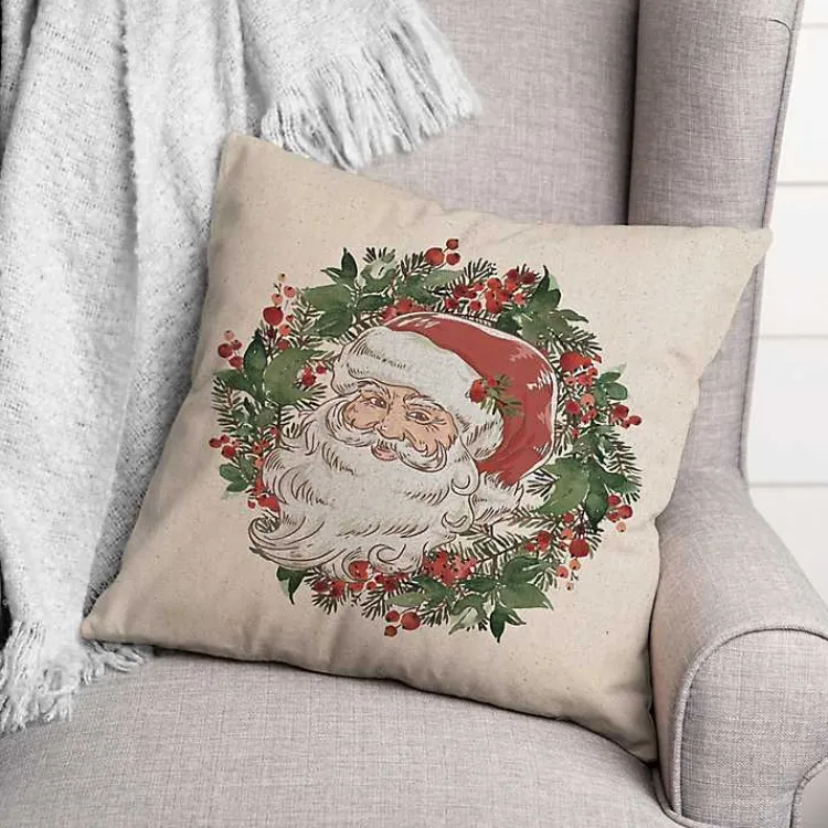 Best Vintage Santa Wreath Throw Pillow Christmas Pillows