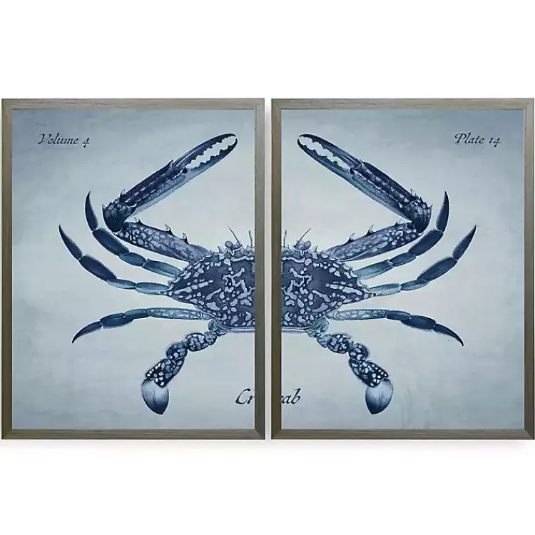 Kirklands Home Framed Art|Vintage Split Crab Framed Art Prints, Set of 2 Blue