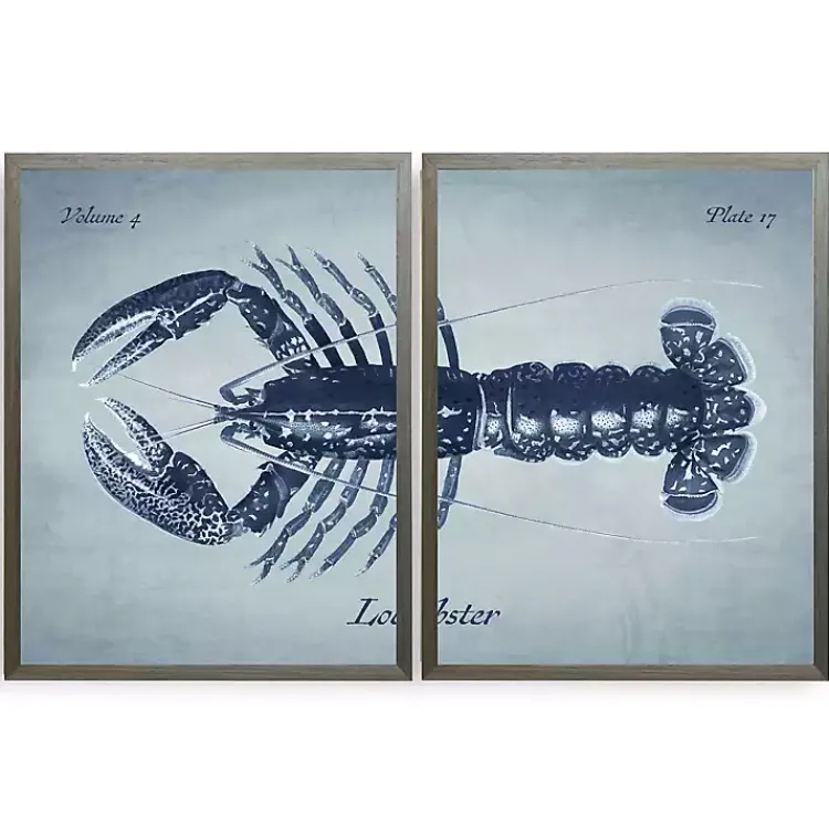Kirklands Home Framed Art|Vintage Split Lobster Framed Art Prints, Set of 2 Blue