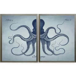 Kirklands Home Framed Art|Vintage Split Octopus Framed Art Prints, Set of 2 Blue
