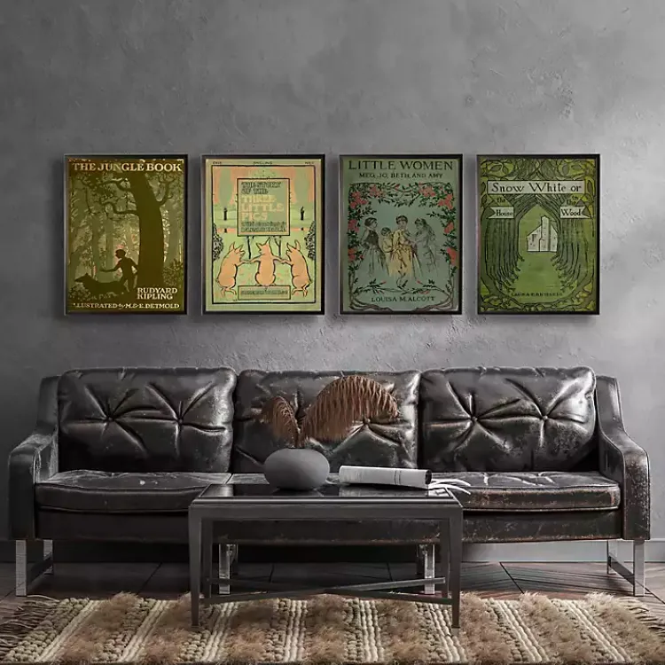 Kirklands Home Framed Art|Vintage Three Little Pigs Cover Framed Wall Art Green