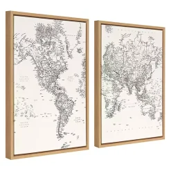 Kirklands Home Canvas Art|Vintage World Map Framed Canvas Art, Set of 2