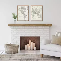 Kirklands Home Canvas Art|Vintage World Map Framed Canvas Art, Set of 2