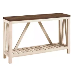 Kirklands Home Console Tables|Walnut and Whitewash A-Frame Console Table Ivory