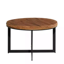 Kirklands Home Coffee Tables|Walnut Beaded Industrial Coffee Table
