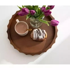 Best Walnut Fluted Lissi Round Serving Tray Decorative Trays