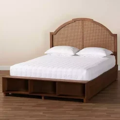 Kirklands Home Beds & Headboards|Walnut Rattan Queen Storage Bed Brown