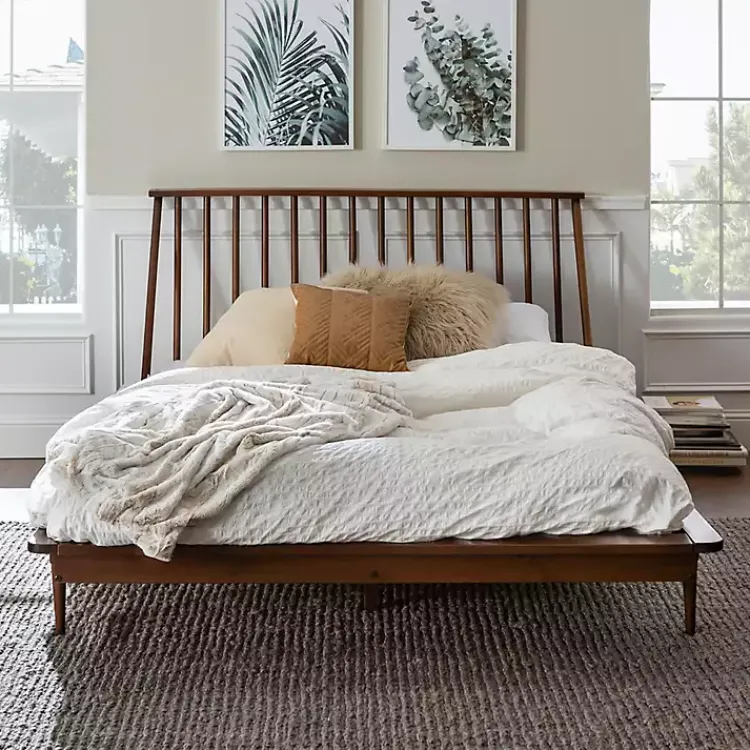 Kirklands Home Beds & Headboards|Walnut Mid-Century Modern Queen Bed Frame Brown