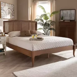 Kirklands Home Beds & Headboards|Walnut Wood and Rattan King Bed Frame Brown