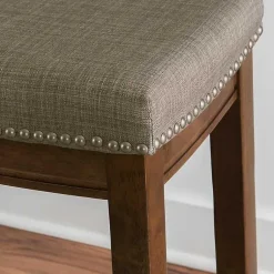 Kirklands Home Bar Stools & Counter Height Stools|Walnut Wood Counter Stool with Cushion Gray