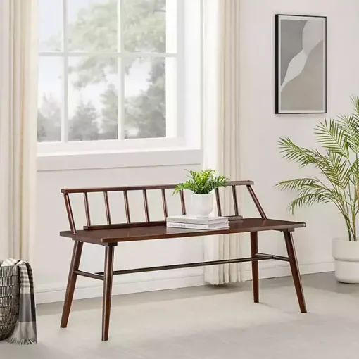 Kirklands Home Benches & Ottomans|Walnut Wood Low Back Spindle Bench Brown