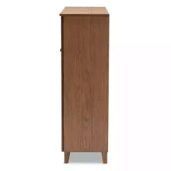 Kirklands Home Entryway Furniture|Walnut Wood 11-Shelf Paneled Shoe Cabinet Brown