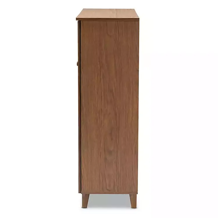 Kirklands Home Entryway Furniture|Walnut Wood 11-Shelf Paneled Shoe Cabinet Brown