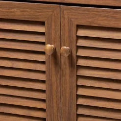 Kirklands Home Entryway Furniture|Walnut Wood 11-Shelf Paneled Shoe Cabinet Brown