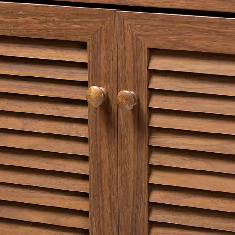 Kirklands Home Entryway Furniture|Walnut Wood 11-Shelf Paneled Shoe Cabinet Brown