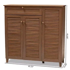 Kirklands Home Entryway Furniture|Walnut Wood 11-Shelf Paneled Shoe Cabinet Brown