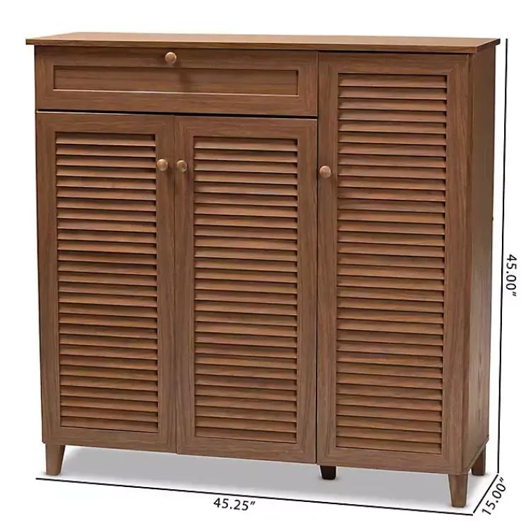 Kirklands Home Entryway Furniture|Walnut Wood 11-Shelf Paneled Shoe Cabinet Brown