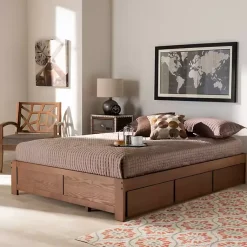 Kirklands Home Beds & Headboards|Walnut Wooden 3-Drawer Platform Bed Brown