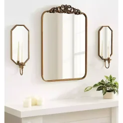 New Wardelle Antique Gold Mirrored Taper Candle Sconce Sconces