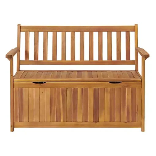 Kirklands Home Outdoor Seating|Warm Acacia Wood Slatted Outdoor Storage Bench Brown