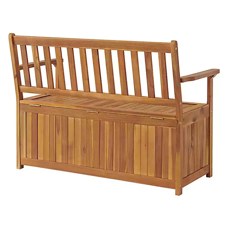 Kirklands Home Outdoor Seating|Warm Acacia Wood Slatted Outdoor Storage Bench Brown
