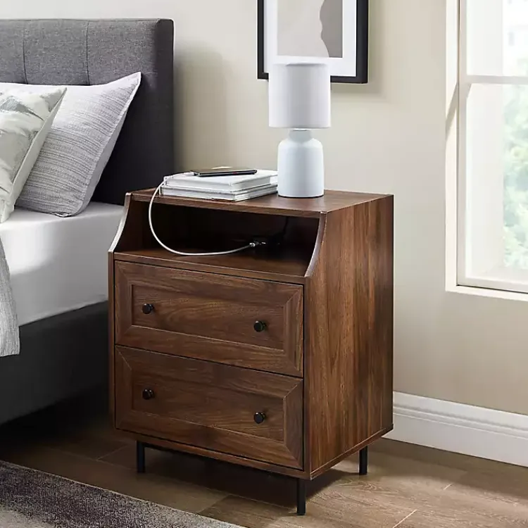 Kirklands Home Nightstands|Warm Brown Curved Top Nightstand Table