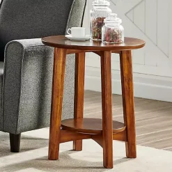 Kirklands Home Accent & End Tables|Warm Chestnut Wood Round Accent Table Brown