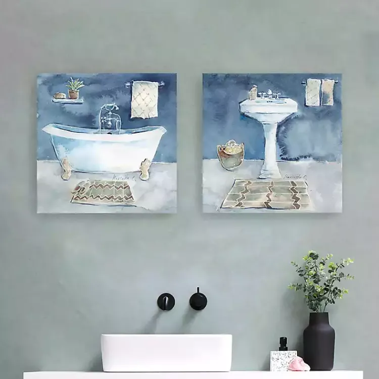 Kirklands Home Canvas Art|Watercolor Bathroom Canvas Art Prints, Set of 2