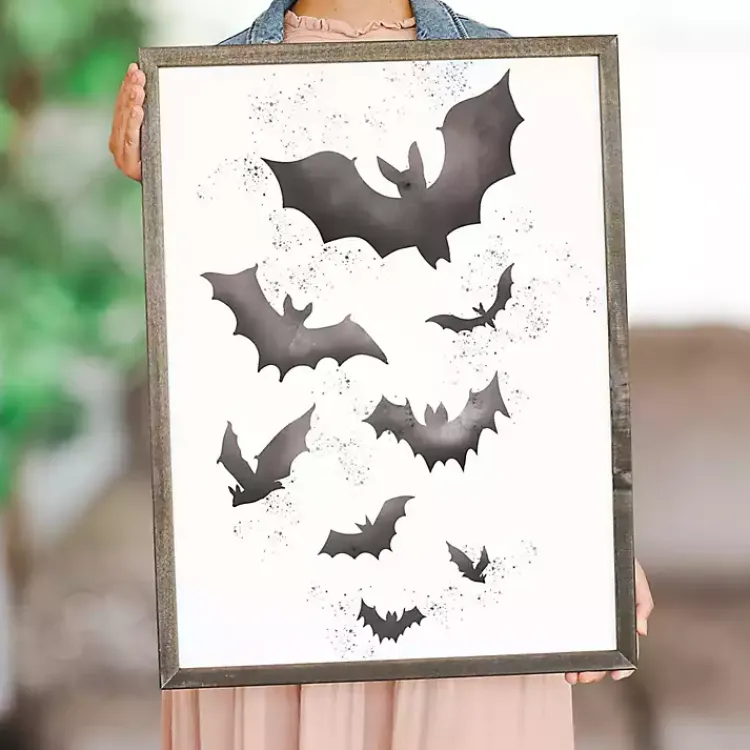 Hot Watercolor Bats Framed Art Print Halloween
