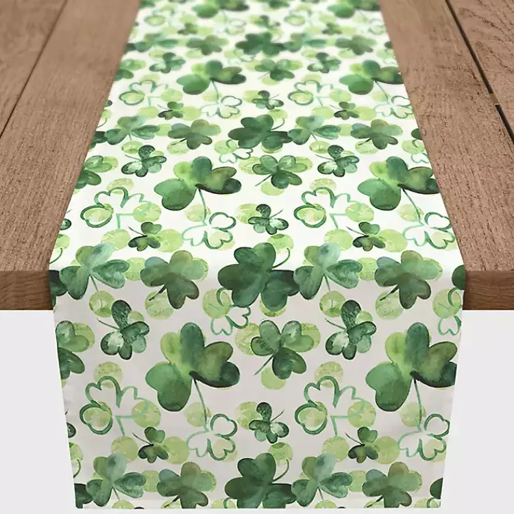 Sale Watercolor Clovers Table Runner, 72 in. St Patricks Day Decorations