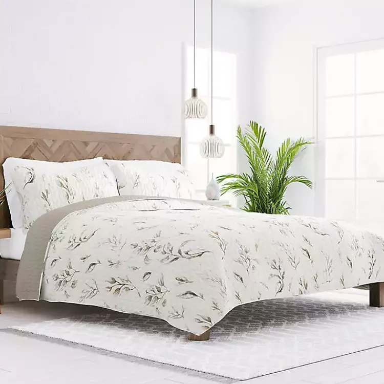 Kirklands Home Quilts|Watercolor Leaves Reversible 3-pc. Queen Quilt Set