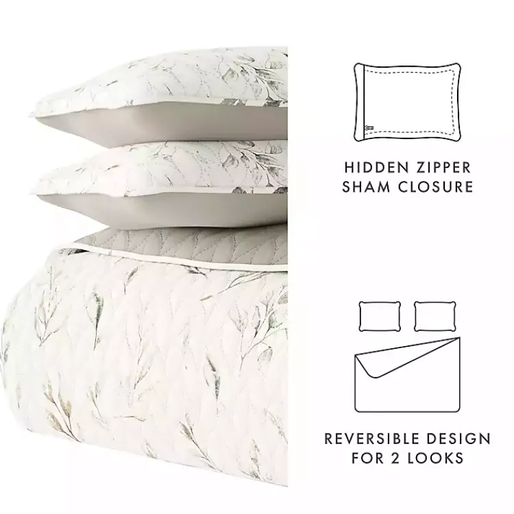 Kirklands Home Quilts|Watercolor Leaves Reversible 3-pc. Queen Quilt Set