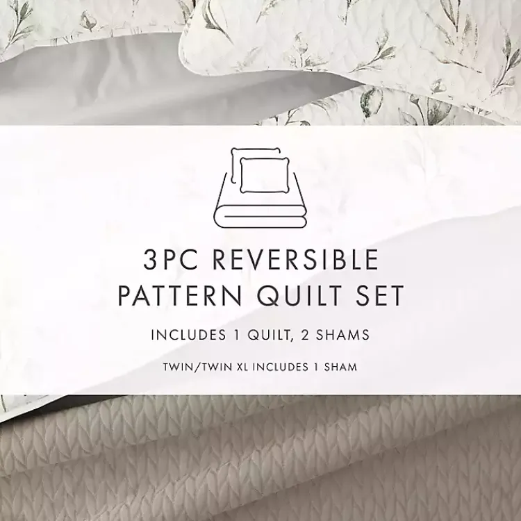 Kirklands Home Quilts|Watercolor Leaves Reversible 3-pc. Queen Quilt Set