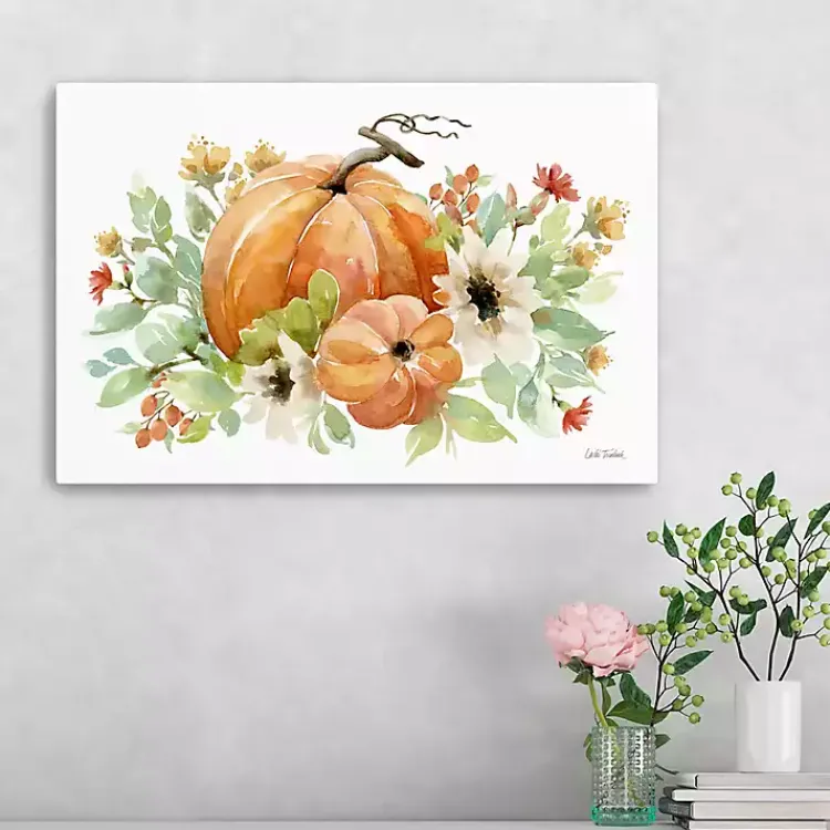 Clearance Watercolor Pumpkins Canvas Art Print, 24x16 in. Fall