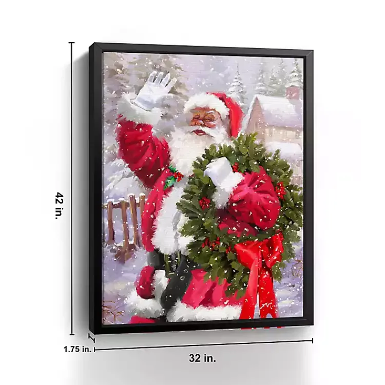 Clearance Waving Santa Wreath Framed Canvas Art Print Christmas Art & Wall Decor