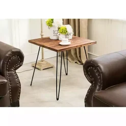 Kirklands Home Accent & End Tables|Weather Fir Wood and Hairpin Legs Accent Table