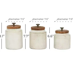 Weathered Ivory Jars with Wooden Lids, Set of 3 Decorative Bowls & Jars
