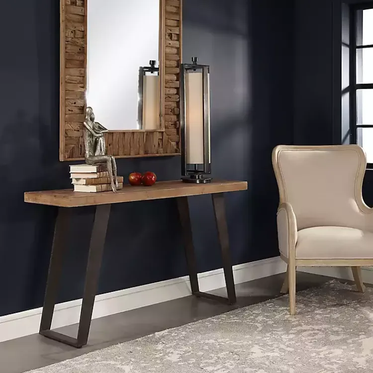 Kirklands Home Console Tables|Weathered Oak and Metal Console Table Tan