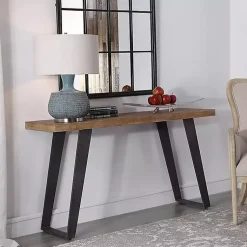 Kirklands Home Console Tables|Weathered Oak and Metal Console Table Tan