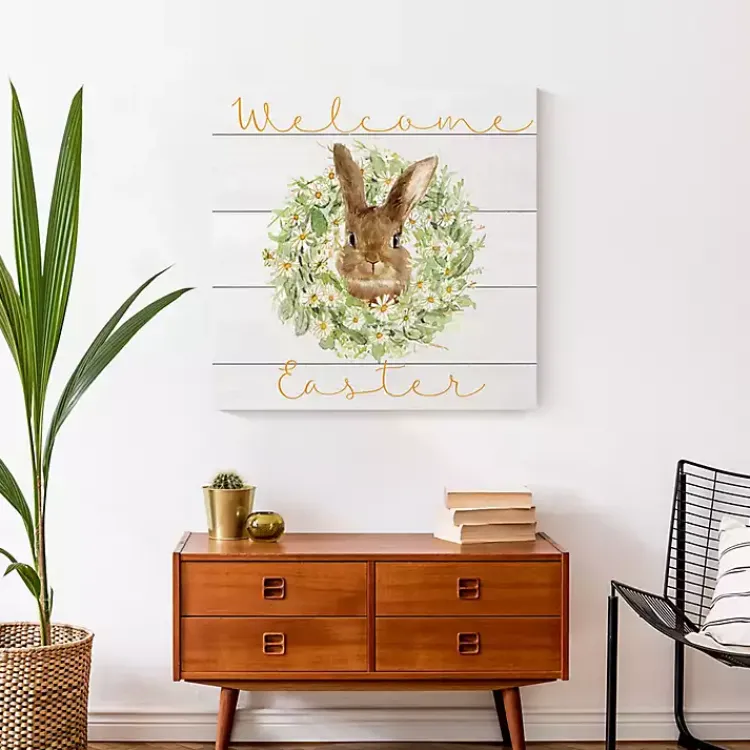 Discount Welcome Easter Bunny Wreath Canvas Art Print Easter Decorations