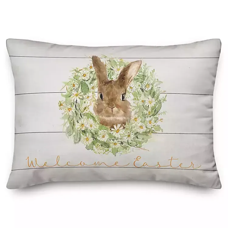 Best Welcome Easter Bunny Wreath Outdoor Throw Pillow Easter Decorations