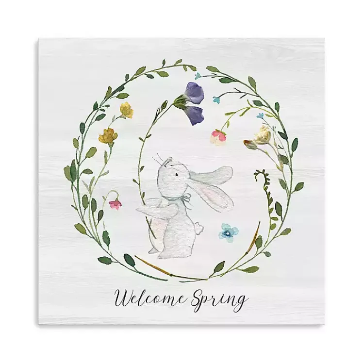 Discount Welcome Spring Bunny Wreath Canvas Art Print Easter Decorations
