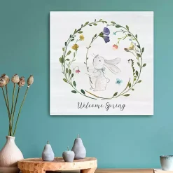 Discount Welcome Spring Bunny Wreath Canvas Art Print Easter Decorations