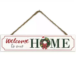 Online Welcome to Our Home Christmas Wreath Wall Sign Christmas Art & Wall Decor