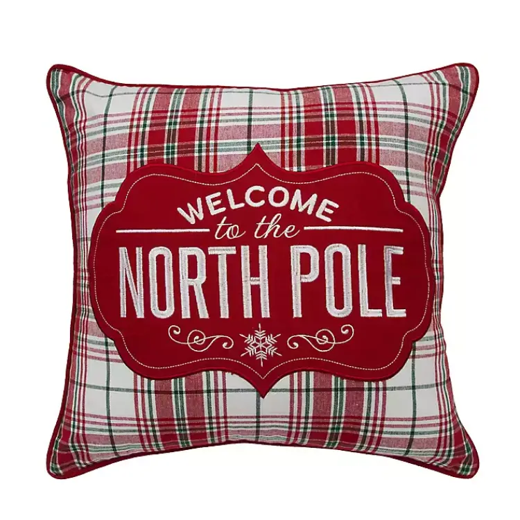 Clearance Welcome to the North Pole Plaid Pillow Christmas Pillows